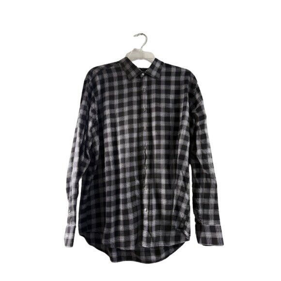 Bugatchi Men’s Check Plaid Button-Down Shirt Black Gray XXL - Picture 2 of 6